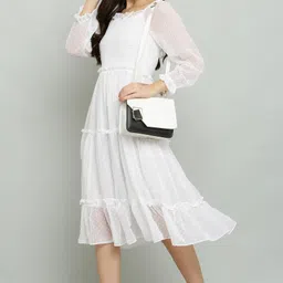 nazimpex Women A-line White Midi/Calf Length Dress image 5