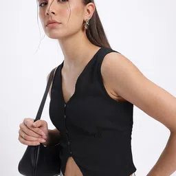 Casual Regular Sleeves Self Design Women Black Top-image-41