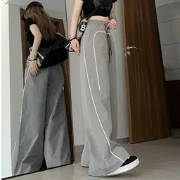 rameenfashion Women Striped Grey Track Pants image 3