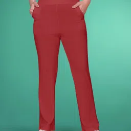 Women Comfort Fit Maroon Polyester Trousers-image-2