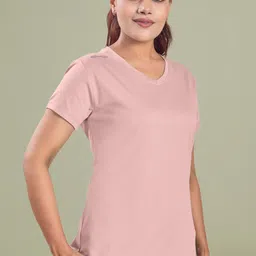 fitflex Women Solid V Neck Polycotton Pink T-Shirt-picture-18