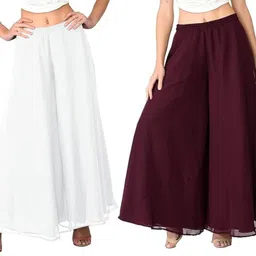 affleon Pack of 2 Women Flared White Georgette Trousers-picture-28