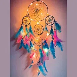 dream Catcher Pastel 4 Tier with Pretty LightsDecor,Balcony,Car,WindChimes,Room Feather, Wool Dream Catcher-image-6