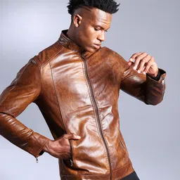 the indian garage co. Men Self Design Leather Jacket image 2