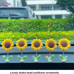 palay 5Pcs Mini Sunflower Car Decoration 236 inches Swing Sun Flower Self Adhesive Decorative Showpiece - 2.2 cm image 2