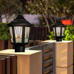 kinis Elegant Black Finish Gate Light with Frosted Glass Pannels | Decorative Outdoor Post Light for Home Entrance | Pillar Lights for Garden, Patio, Boundreis or Entryway (Pack of 2, without Bulb) Gate Light Outdoor Lamp image 2