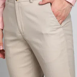 park avenue Men Slim Fit Beige Polyester Trousers image 5