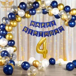 kr 4th Birthday Decoration Kit Blue White Golden Balloon Net Curtain & light-picture-14