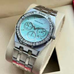 americanviber Diamond Studded | Adjustable Stainless Steel Strap | 3D Glass | Date Function Analog Watch - For Men AVM0038M image 2