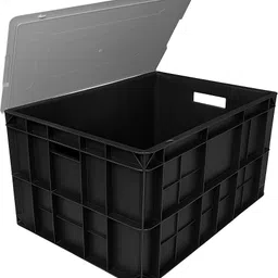 singhal Plastic Multipurpose Rectangular Storage Black Crates with Lid 50X32.50X25 CM Storage Basket-picture-26