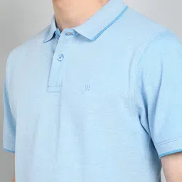 raymond Men Solid Polo Neck Pure Cotton Blue T-Shirt image 5