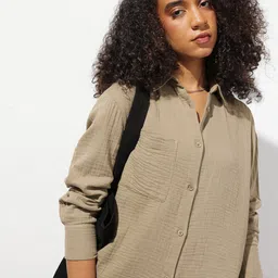 roadster Women Oversized Fit Self Design Casual Shirt-picture-13