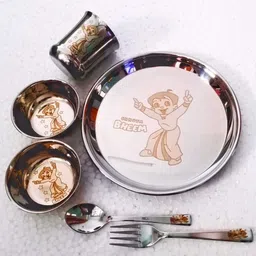 swarn bhumi Pack of 6 Steel "The Super Chhota bheem permanent laser print dinner set for kids " Dinner Set-picture-13