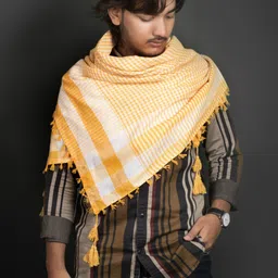 villa trendss Checkered Cotton Blend Men Yellow Scarf-picture-31