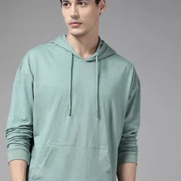 roadster Men Solid Hooded Neck Pure Cotton Light Green T-Shirt-picture-23