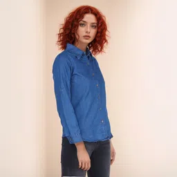houseofcommon Women Regular Fit Solid Button Down Collar Casual Shirt image 2