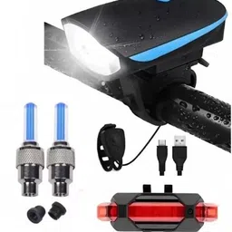 shopeleven Rechargeable Premium Cycle Front, Rear & Valve Light and with Horn Waterproof LED Front Rear Light Combo-picture-11