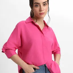 fab star Women Boxy Fit Solid Spread Collar Casual Shirt-picture-11
