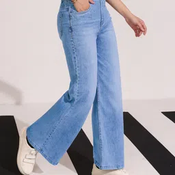 dolce crudo Women Flared High Rise Blue Jeans-picture-12