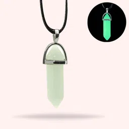 murali wala Glowing Green Natural Fluorescent Hexagonal Crystal Stone Sterling Silver Stainless Steel Pendant image 2