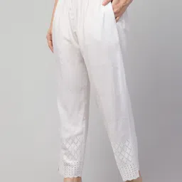fambee Women Relaxed White Viscose Rayon Trousers image 5
