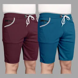 wereko Pack of 2 Solid Men Reversible Maroon, Light Blue Sports Shorts-picture-27