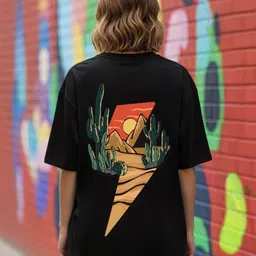 manlino Women Graphic Print Round Neck Cotton Blend Black T-Shirt-picture-26