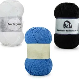 waaome White, Sky Blue & Black Wool 300 Gram 100×3 Hand Knitting Craft Soft Yarn(WA192) image 1