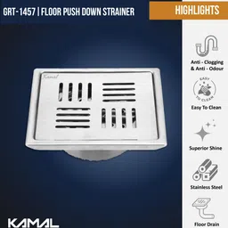 kamal Floor Stainless Steel Push Down Strainer image 2
