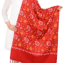 baisa Embroidered Pure Wool Women Red Stole image 1
