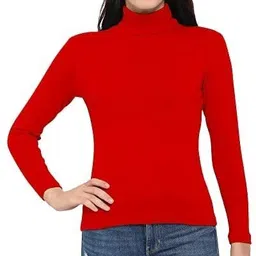 gulika Women Solid High Neck Red Sweater-picture-30