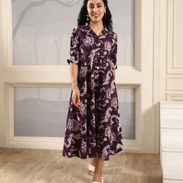 Women A-line Multicolor Midi/Calf Length Dress-image-15