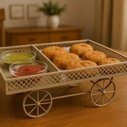 r.r.v. international Metal Snack Serving Cart with 2 Ketchup Glass Bowls Chip & Dip Tray Serving Set-picture-20