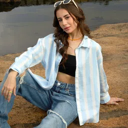 campus sutra Women Oversized Fit Self Design Spread Collar Casual Shirt image 1