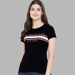 metronaut Typography Women Round Neck Pure Cotton Black T-Shirt-picture-11