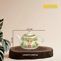edencart Pack of 7 Ceramic Tea Kettle with 6 Matching Tea Cups |Traditional Floral Design Ideal for Gifting image 2
