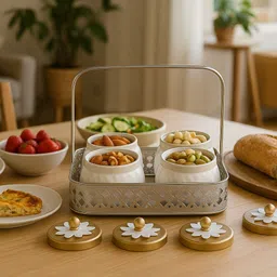 sumora enterprises Luxury Jar (Set of 4 jars)with Silver color Basket – Dry Fruit STORAGE Container Serving Set image 2