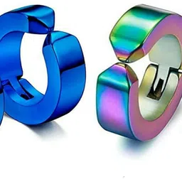 roadster Combo Non-Pierced Earrings 2 Color Blue/Multicolor (2 Pair) Stainless Steel Stud Earring, Clip-on Earring, Earring Set, Magnetic Earring-picture-43