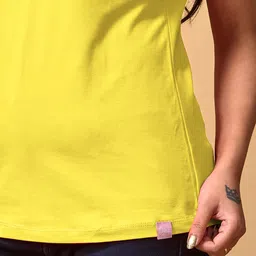 lyra Women Solid Round Neck Pure Cotton Yellow T-Shirt image 5
