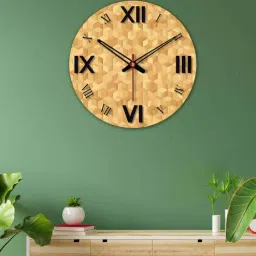 Three D Cubes Printed Wood Wall Clock In Beige By VibeCrafts-picture-24