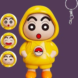 yaykid Cartoon Shinchan Desk Toy Funny Yellow Hoodie Collectible Expression Change Cute-picture-16