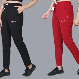 antrue Pack of 2 Women Solid Black, Maroon Track Pants image 1