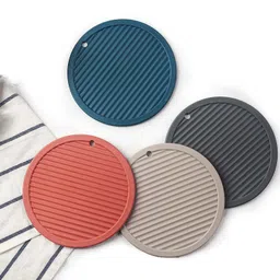 trifecta Silicone Trivet Pot Holder Round Blue Set of 4 Matte Trivet image 4