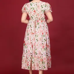 qena Women Fit and Flare Multicolor, White Midi/Calf Length Dress image 2