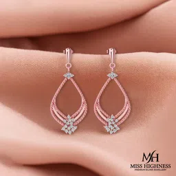 925 Silver Rose Gold AAA+ Zircon Diamond Dangle Earrings Cubic Zirconia Sterling Silver Earring Set, Clip-on Earring-image-38