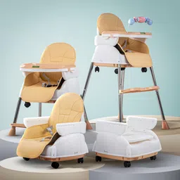 baybee 4 in 1 Nora Convertible High Chair for Kids with Adjustable Height and Footrest, Baby Toddler Feeding Booster Seat with Tray, Wheels, Safety Belt and Cushion, Boys & Girls 6 Months to 3 Years (Beige) image 1