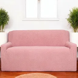 HOUSE OF QUIRK Universal Pink Self Design Jacquard 2 Seater Soft Touch Sofa Cover & Arms image 4