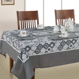 SWAYAM Grey & White 10 Pieces Printed Cotton Gharana 8 Seater Dining Set-image-9
