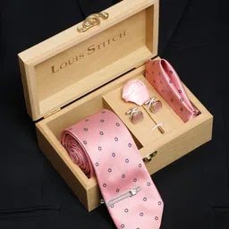 LOUIS STITCH Men Apricot Peach Italian Silk Necktie Accessory Gift Set-image-15