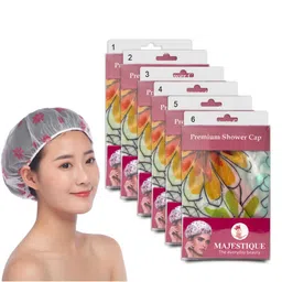 MAJESTIQUE Set of 6 Waterproof Shower Cap Ideal for All Hair Lengths-image-1